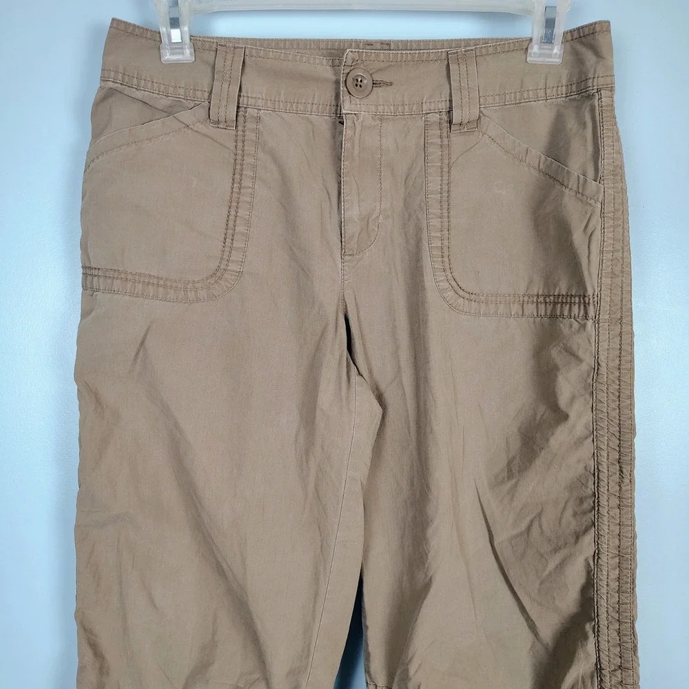 Gap Womens Tan Khaki Cotton Cargo Capri Pants Ruched Tie Hem Size 10